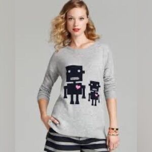 Cashmere Heart Robots Drop Shoulder crewneck sweater sz M Like new Aqua